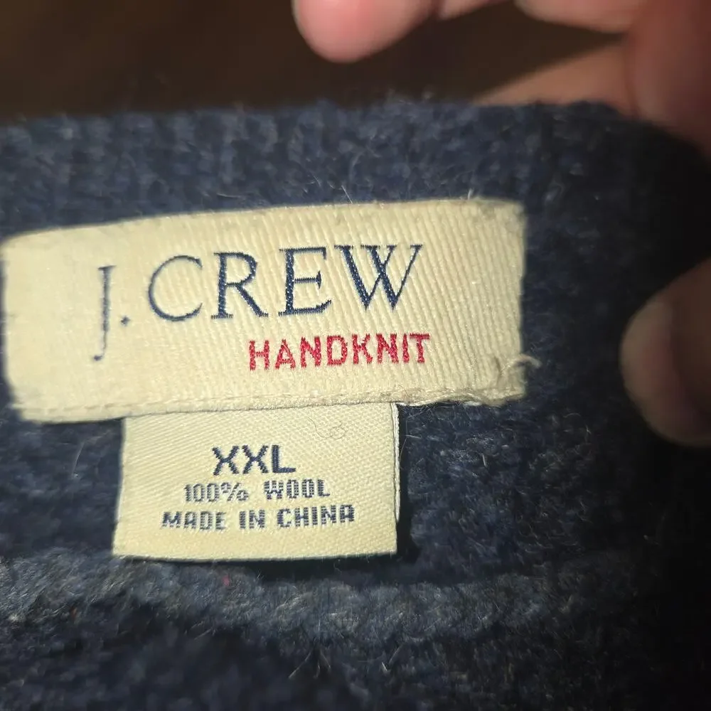 J.Crew Handknit 100% Wool Cable Knit Crewneck Sweater XXL Navy